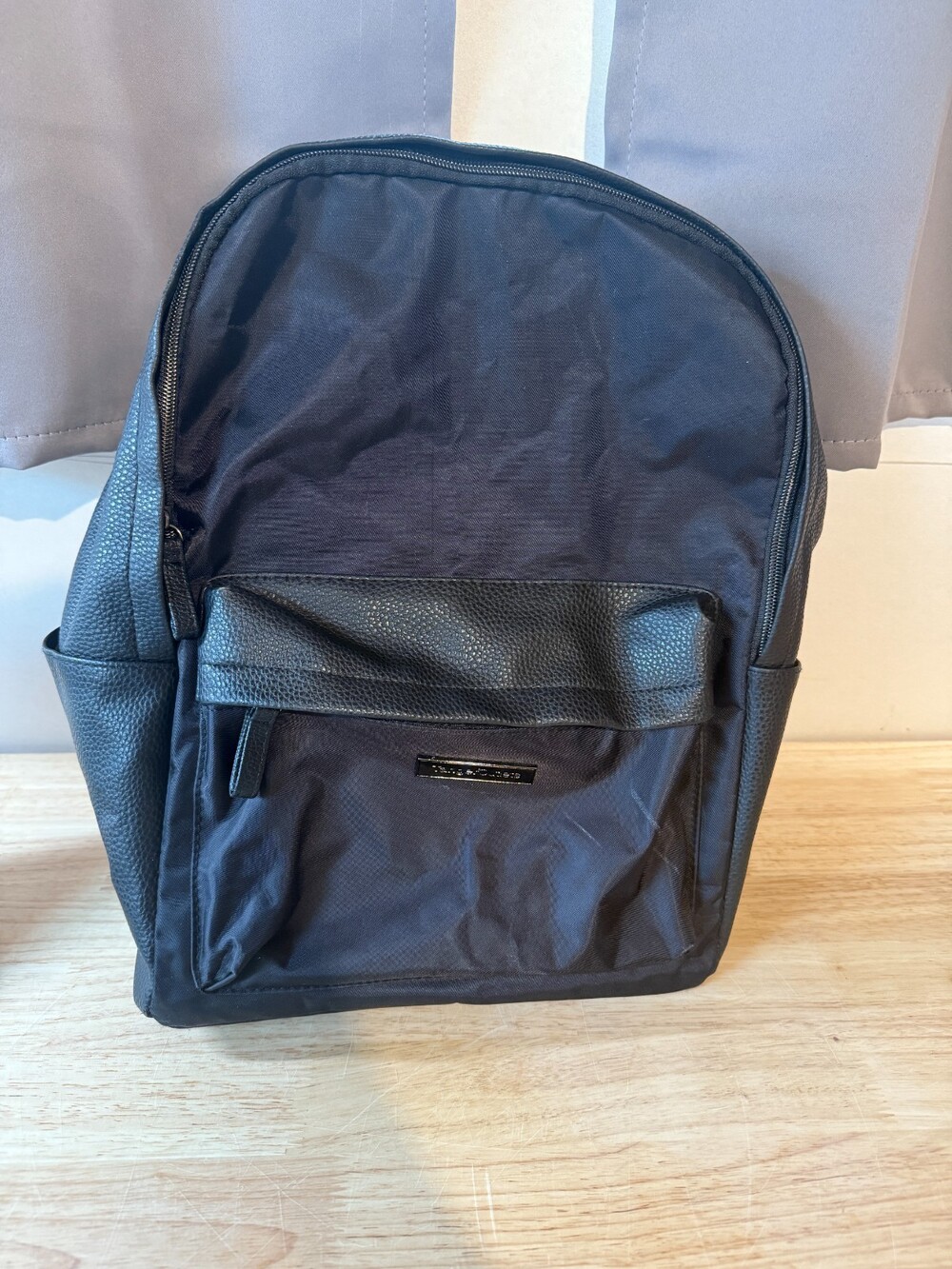 Black Faux Leather Small Backpack